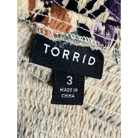 3X Torrid Smocked Cold Shoulder Floral Womens Top Shirt Challis - Picture 9 of 12